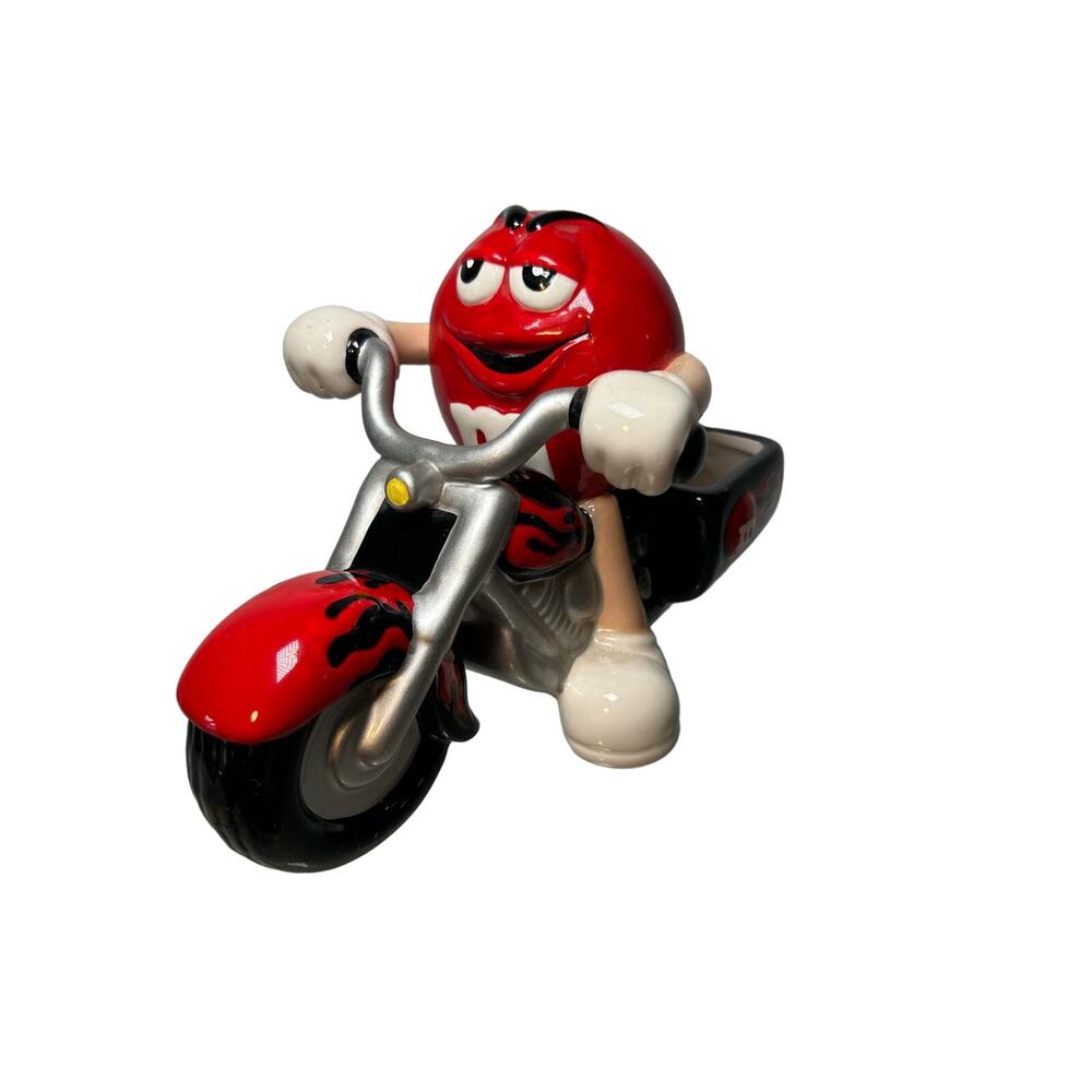 M&M's Red & Black Ceramic  Motorcycle Candy Dish Galerie 2004 No Lid